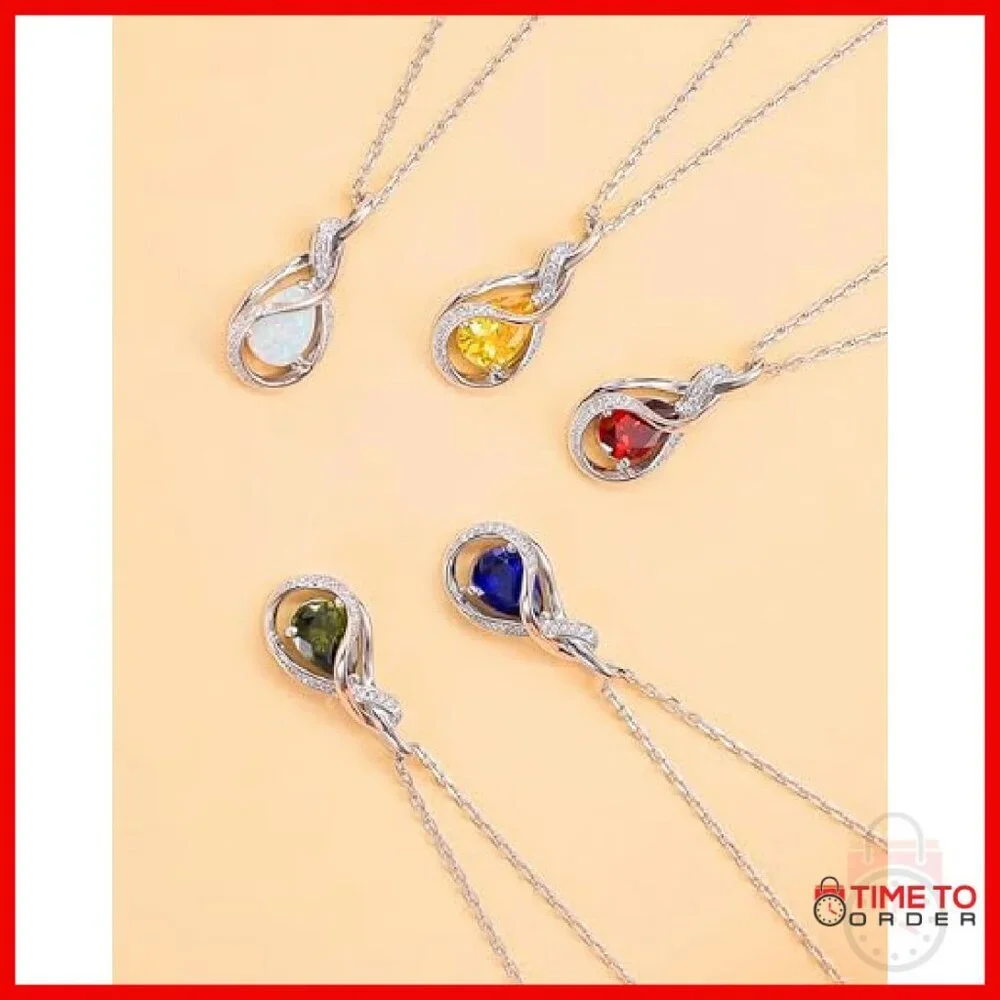 Sterling Silver Birthstone Necklace White Gold Plated Adjustable Chain Pendant